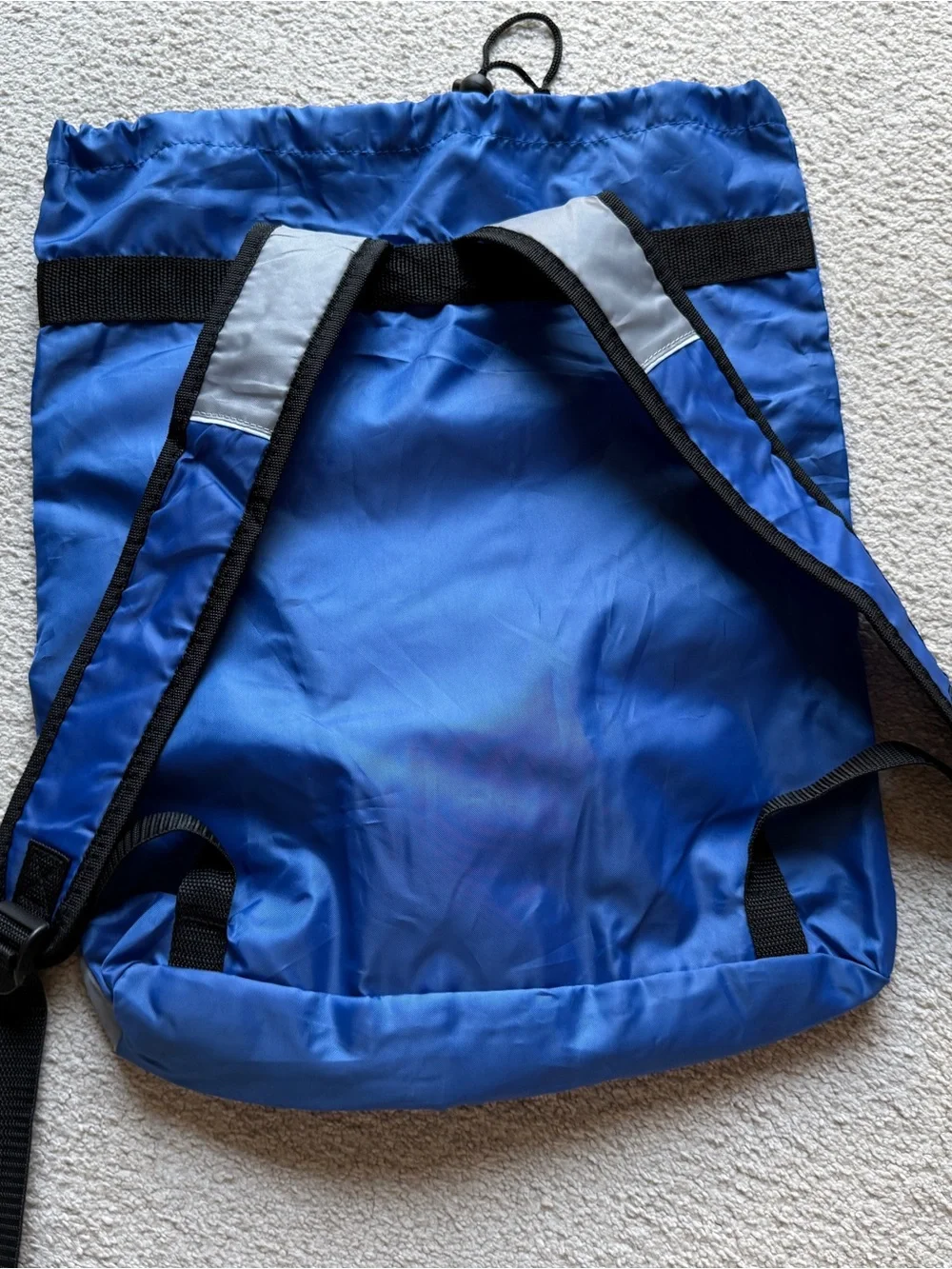 Blue Drawstring Backpack with Gray Accents